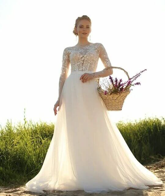 Свадебное платье прованс с рукавами